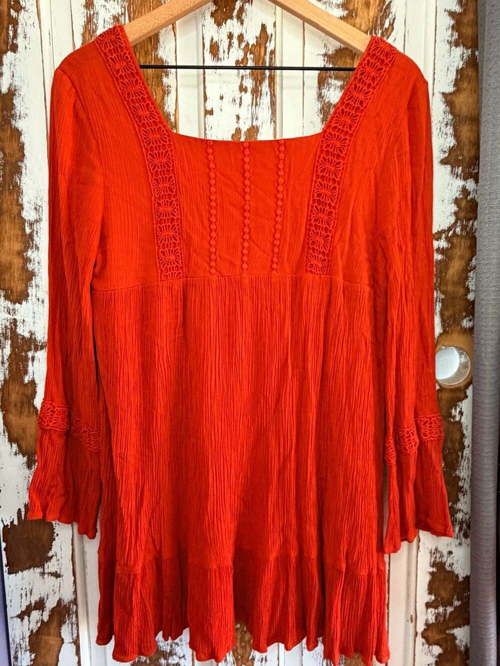 Altar’d State Peasant Long Sleeve Mini Dress Size Small Dark Orange Boho